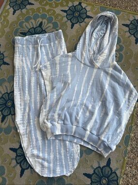Tie-Dye Light Blue Hoodie & Skirt Set